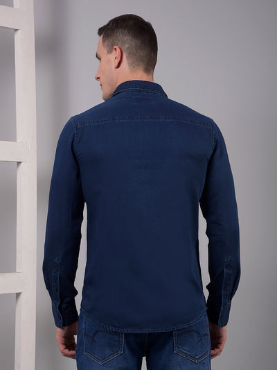 Navy Blue 100% Cotton Shirt-Men Shirts-Crimsoune Club