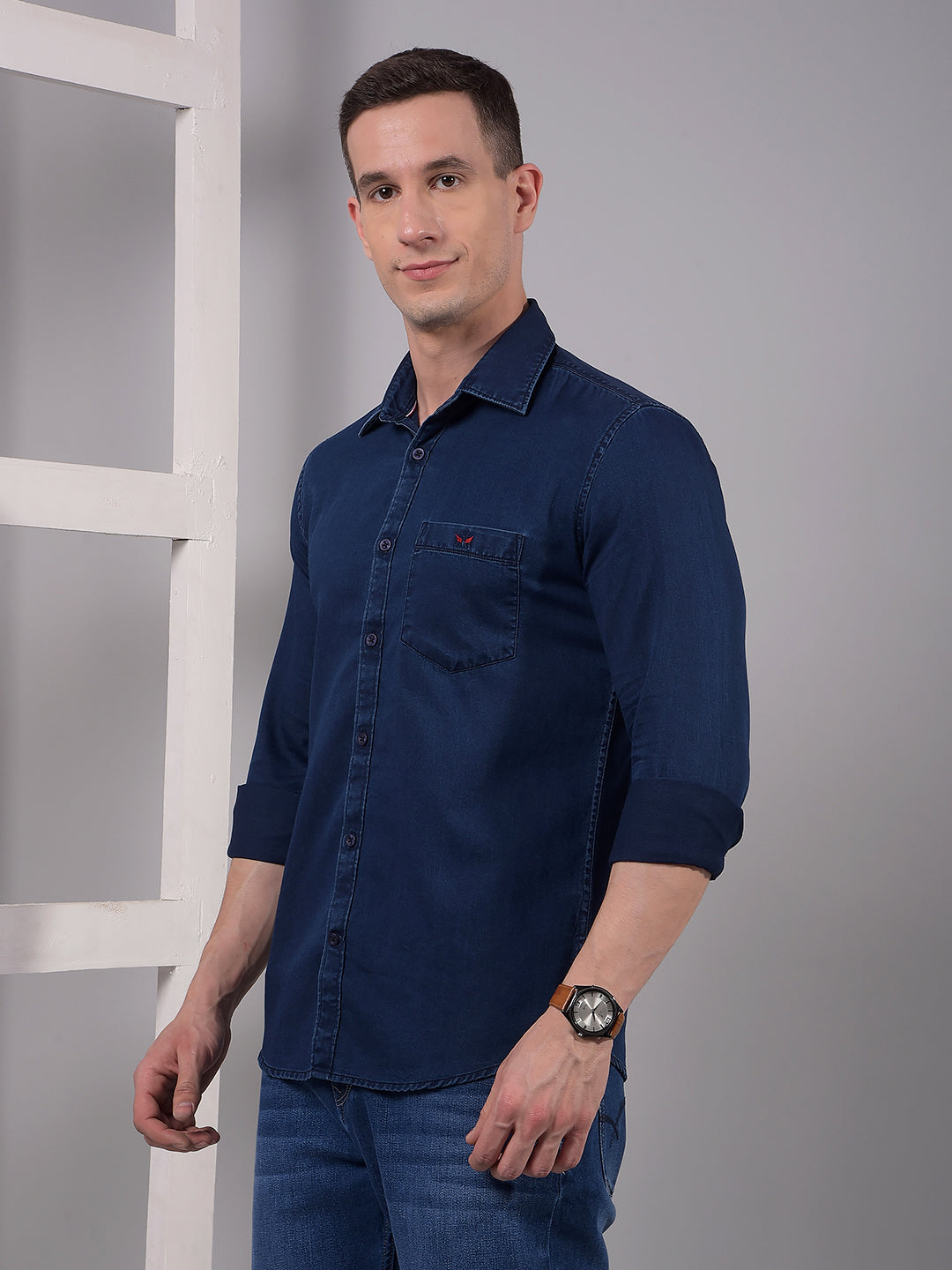 Navy Blue 100% Cotton Shirt-Men Shirts-Crimsoune Club