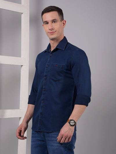 Navy Blue 100% Cotton Shirt-Men Shirts-Crimsoune Club