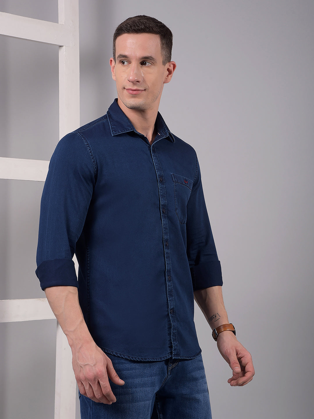 Navy Blue 100% Cotton Shirt-Men Shirts-Crimsoune Club