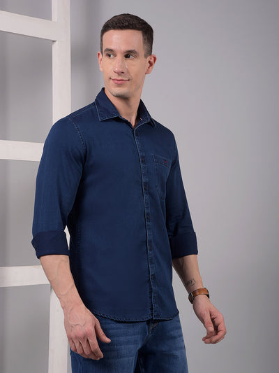 Navy Blue 100% Cotton Shirt-Men Shirts-Crimsoune Club
