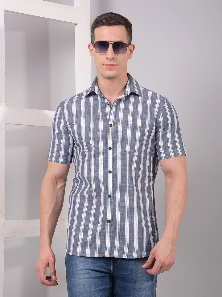 Blue Vertical Stripes 100% Cotton Shirt-Men Shirts-Crimsoune Club