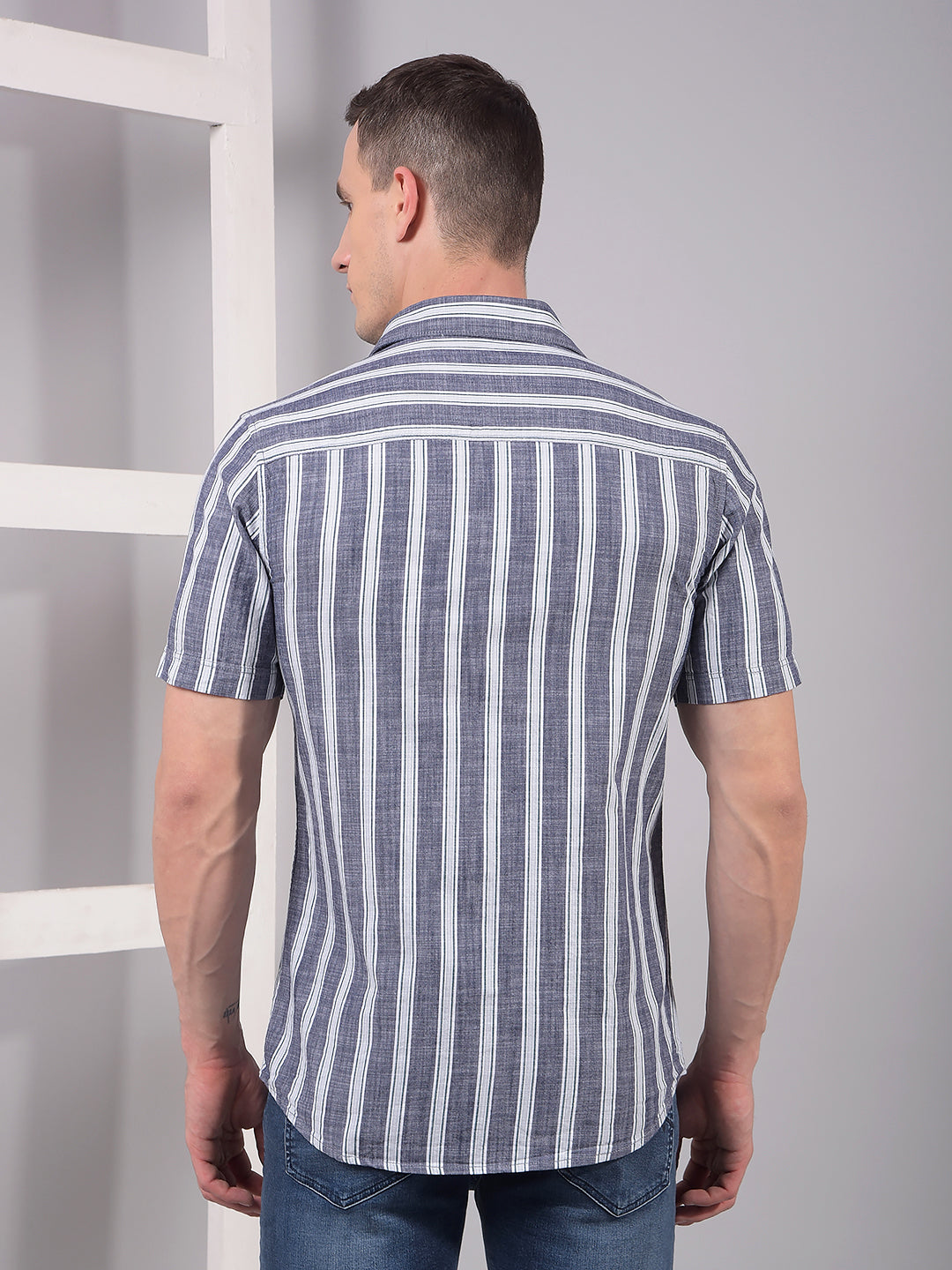 Blue Vertical Stripes 100% Cotton Shirt-Men Shirts-Crimsoune Club