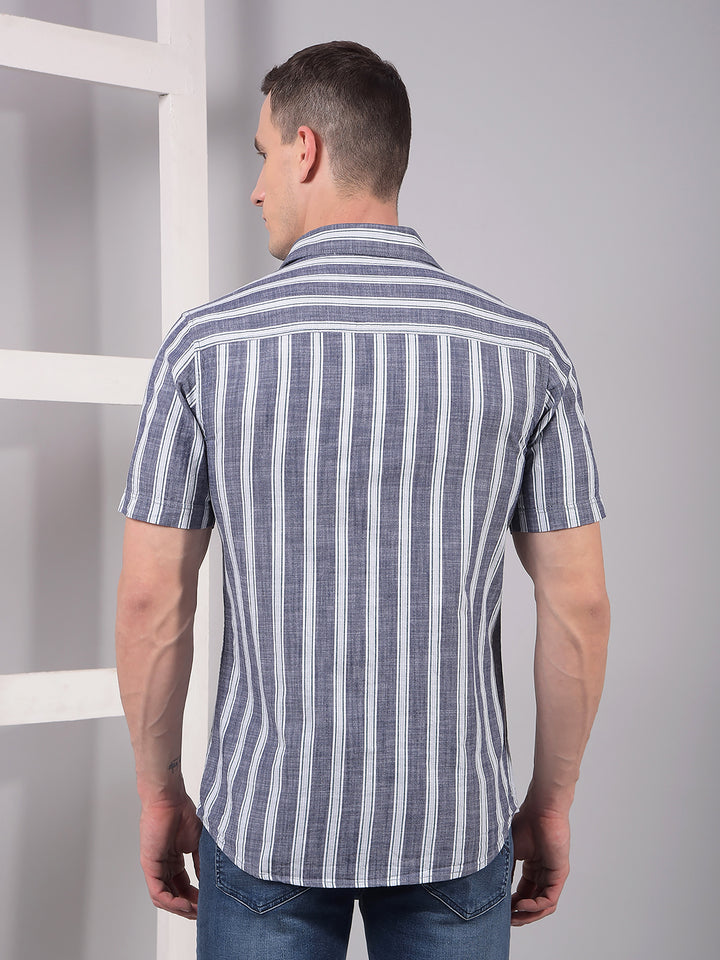 Blue Vertical Stripes 100% Cotton Shirt-Men Shirts-Crimsoune Club