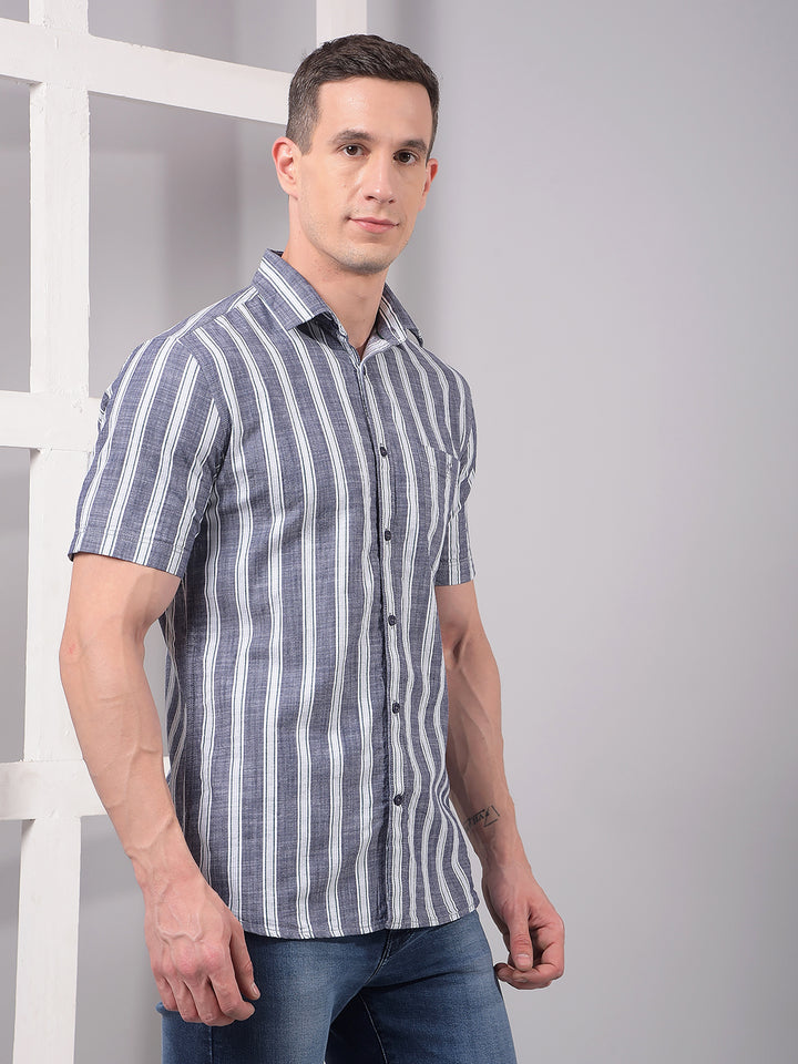 Blue Vertical Stripes 100% Cotton Shirt-Men Shirts-Crimsoune Club
