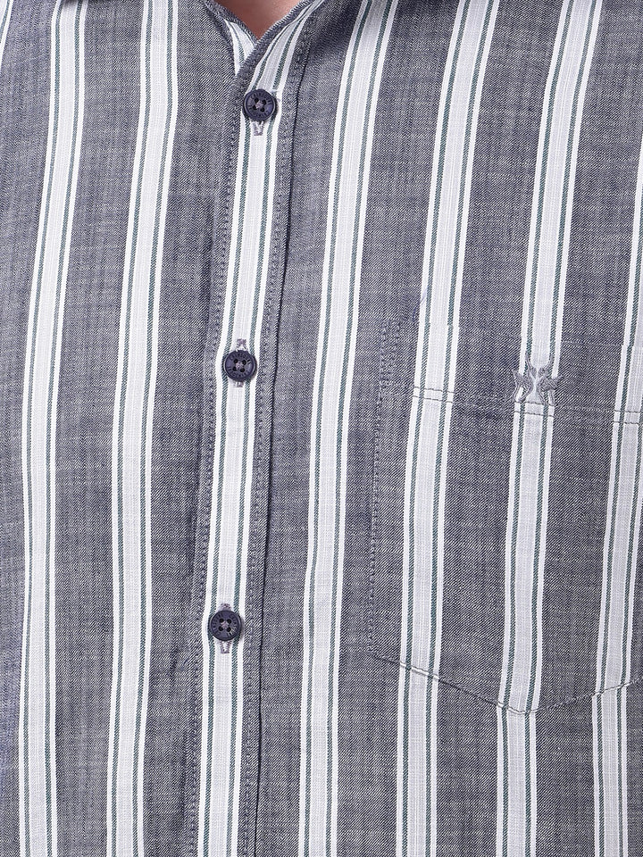 Blue Vertical Stripes 100% Cotton Shirt-Men Shirts-Crimsoune Club