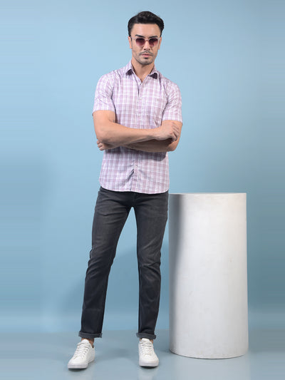 Men's Purple Checked 100% Cotton Shirt-Men Shirts-Crimsoune Club
