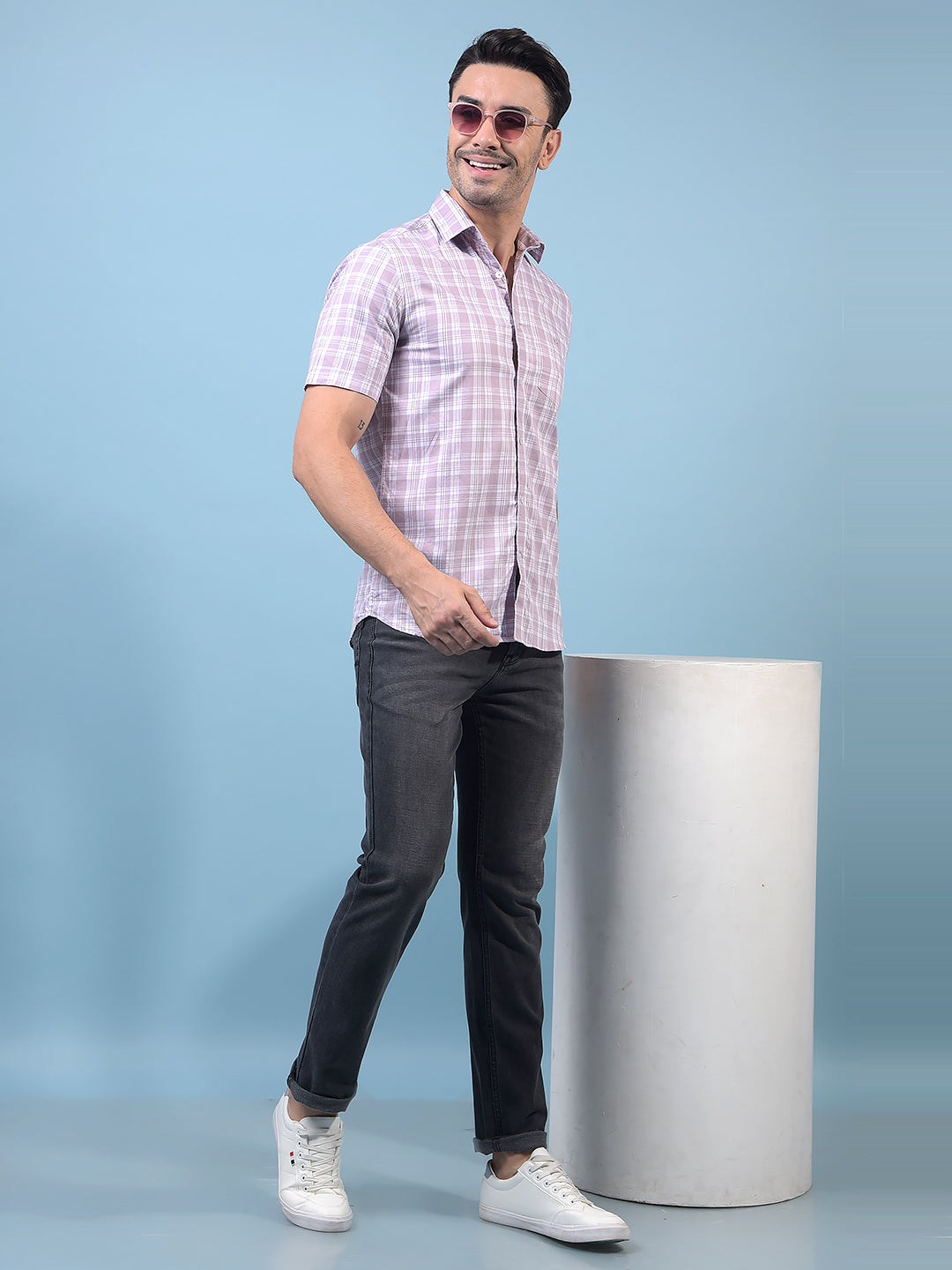 Men's Purple Checked 100% Cotton Shirt-Men Shirts-Crimsoune Club