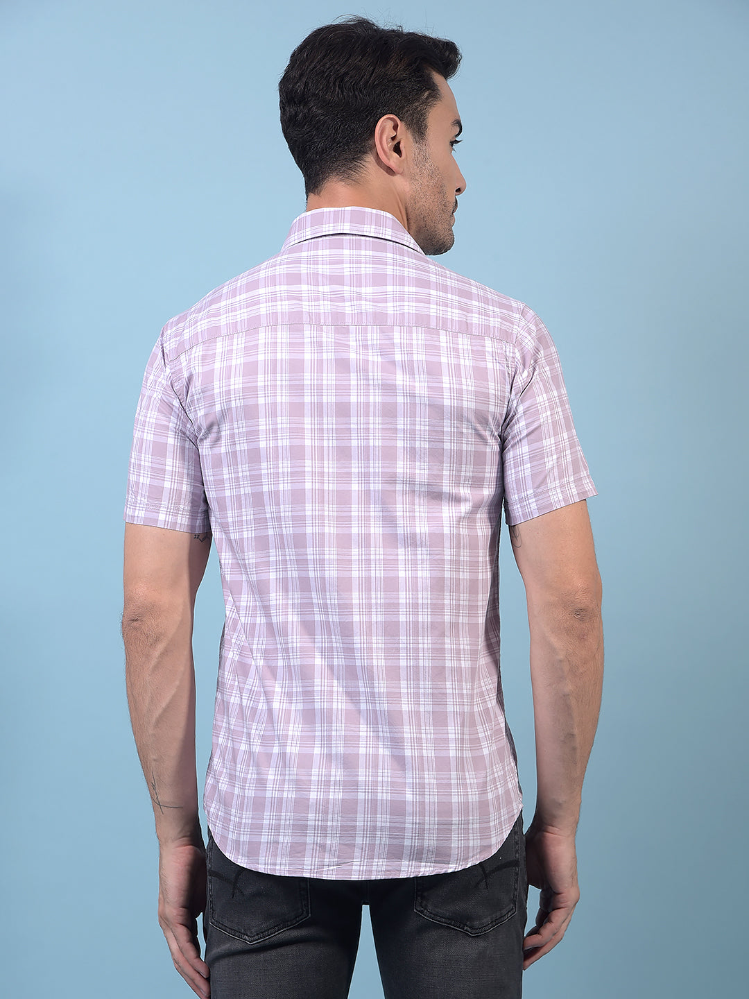 Men's Purple Checked 100% Cotton Shirt-Men Shirts-Crimsoune Club