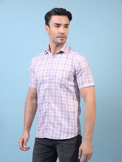 Men's Purple Checked 100% Cotton Shirt-Men Shirts-Crimsoune Club