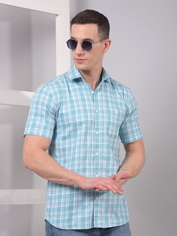 Blue Checked 100% Cotton Shirt-Men Shirts-Crimsoune Club
