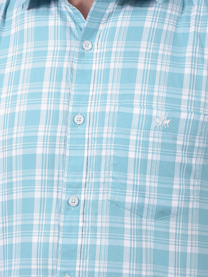 Blue Checked 100% Cotton Shirt-Men Shirts-Crimsoune Club