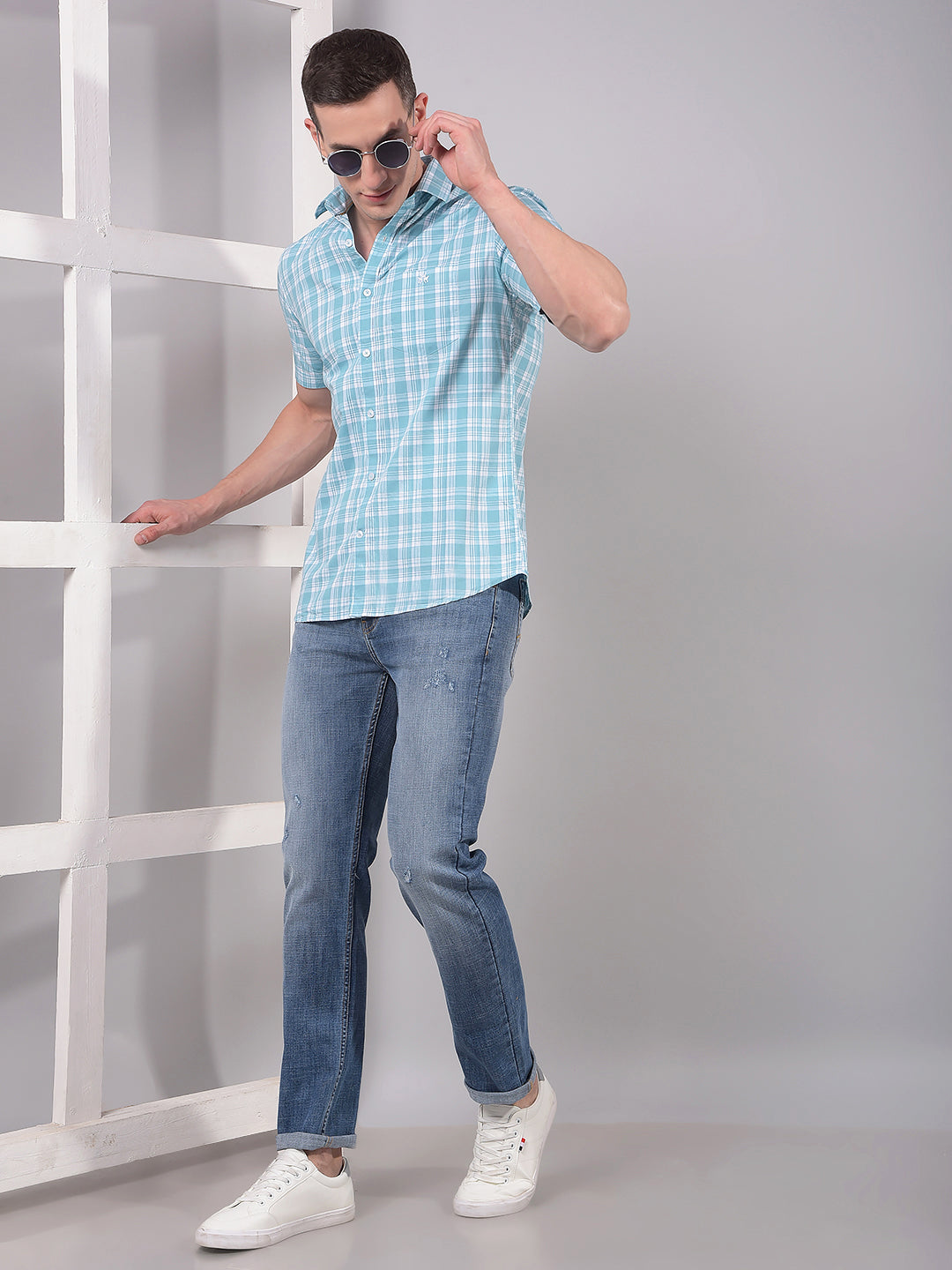 Blue Checked 100% Cotton Shirt-Men Shirts-Crimsoune Club