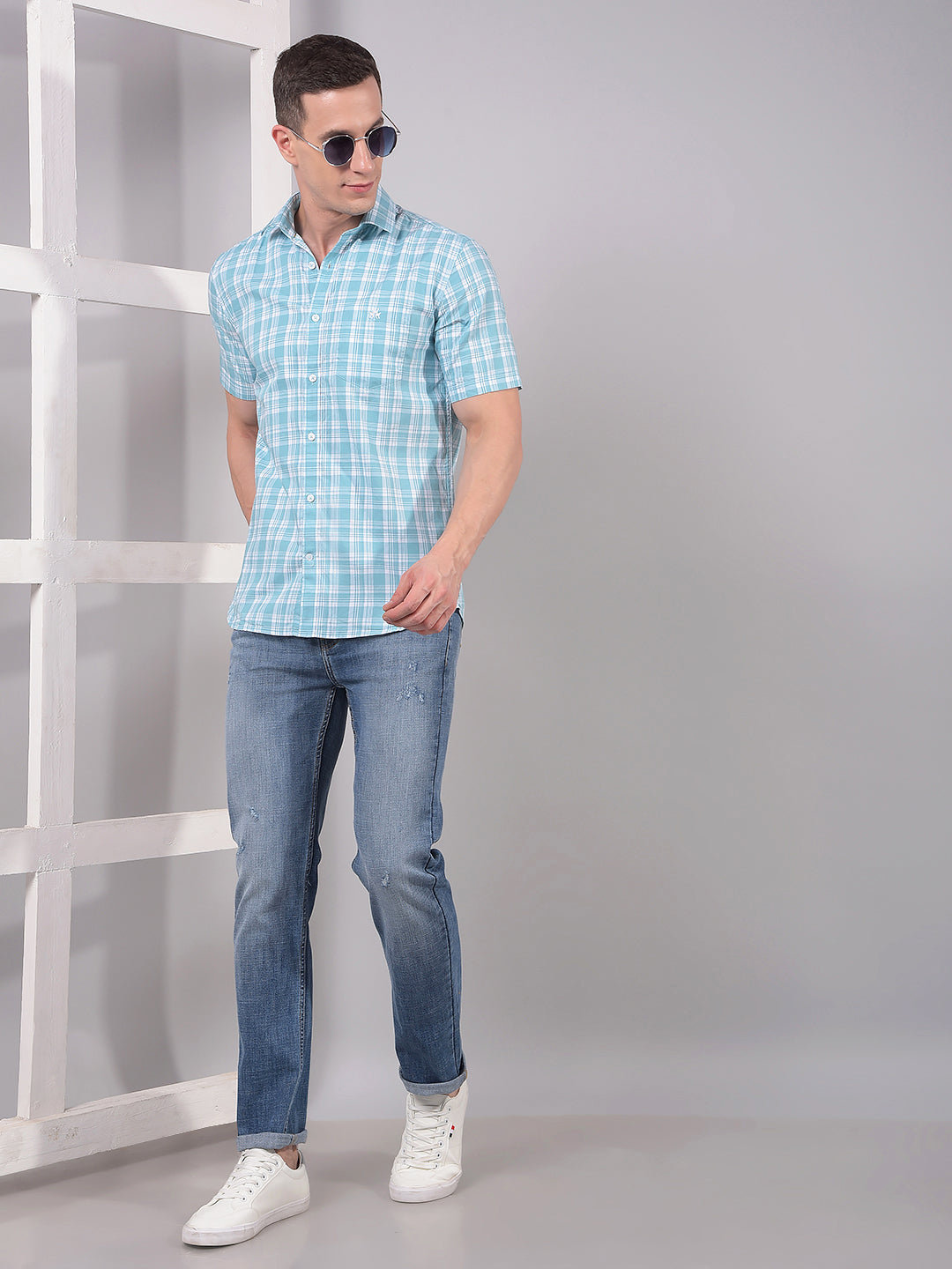 Blue Checked 100% Cotton Shirt-Men Shirts-Crimsoune Club