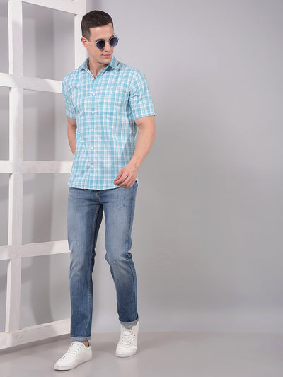 Blue Checked 100% Cotton Shirt-Men Shirts-Crimsoune Club