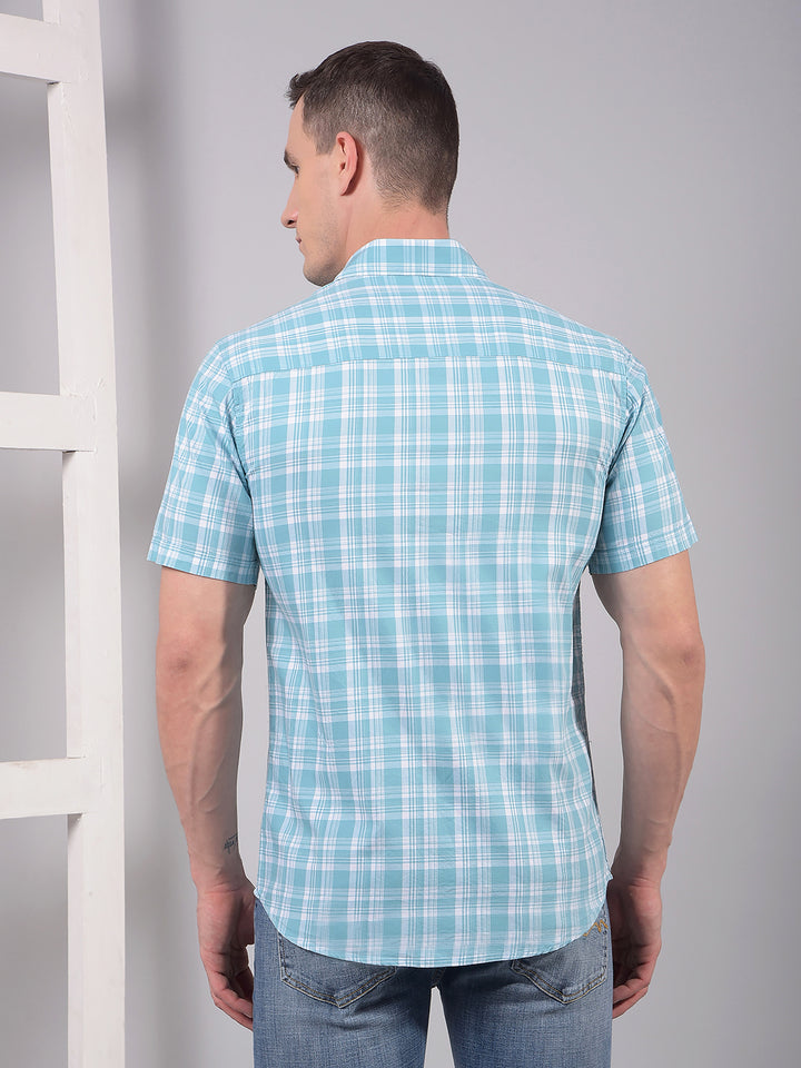 Blue Checked 100% Cotton Shirt-Men Shirts-Crimsoune Club