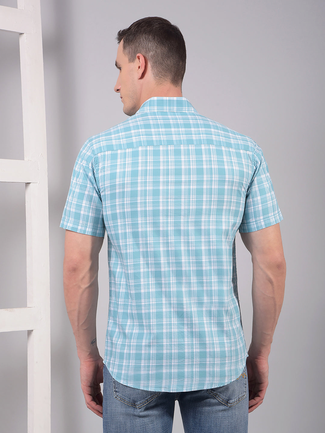 Blue Checked 100% Cotton Shirt-Men Shirts-Crimsoune Club
