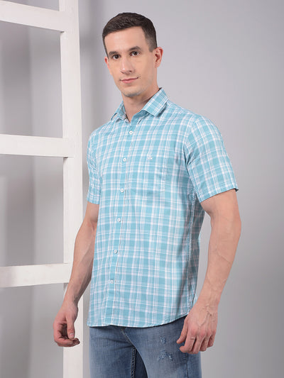 Blue Checked 100% Cotton Shirt-Men Shirts-Crimsoune Club