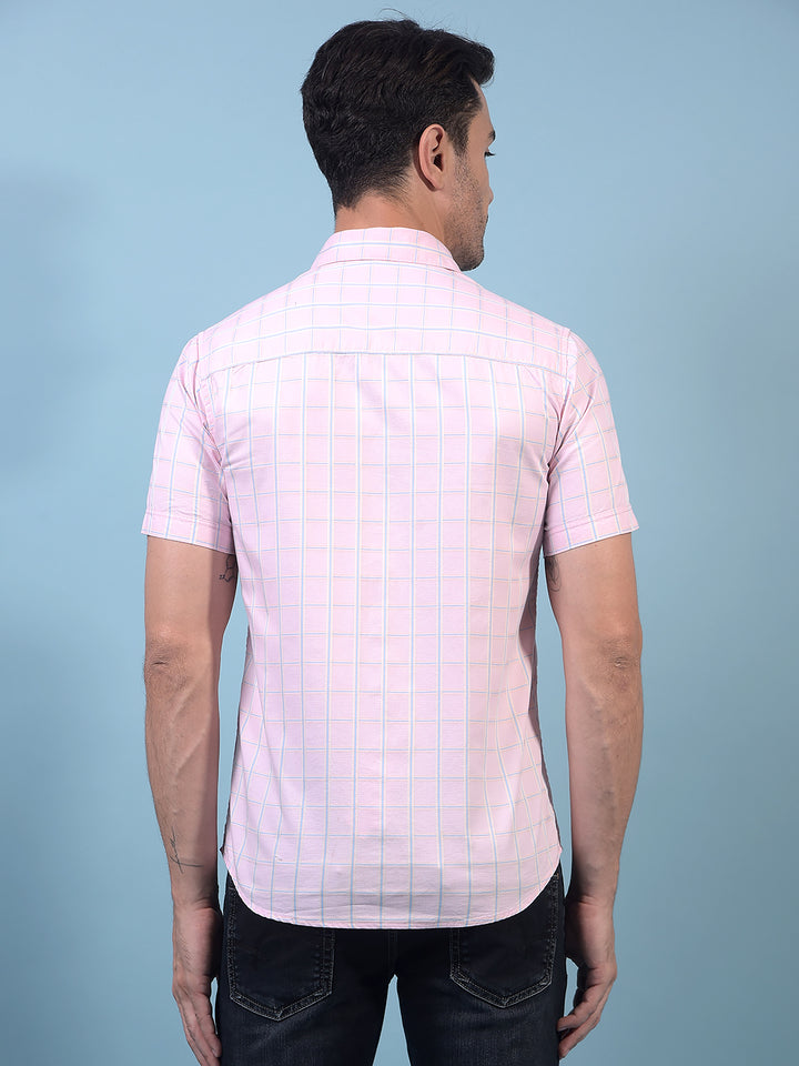 Men's Pink Checked 100% Cotton Shirt-Men Shirts-Crimsoune Club