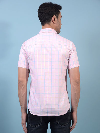 Men's Pink Checked 100% Cotton Shirt-Men Shirts-Crimsoune Club