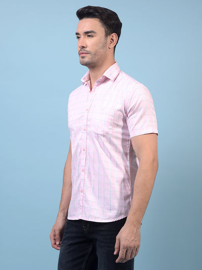Men's Pink Checked 100% Cotton Shirt-Men Shirts-Crimsoune Club