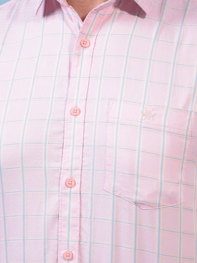 Men's Pink Checked 100% Cotton Shirt-Men Shirts-Crimsoune Club