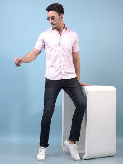 Men's Pink Checked 100% Cotton Shirt-Men Shirts-Crimsoune Club