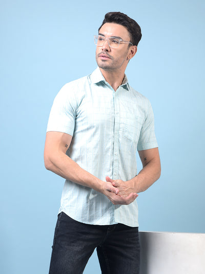 Men's Green Checked 100% Cotton Shirt-Men Shirts-Crimsoune Club