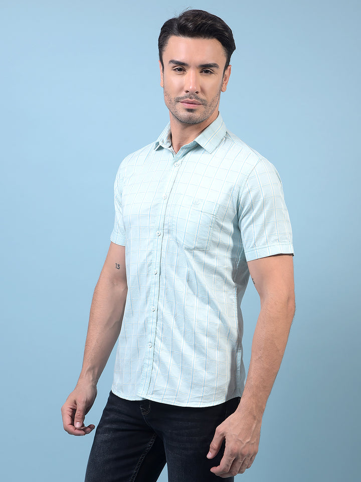 Men's Green Checked 100% Cotton Shirt-Men Shirts-Crimsoune Club