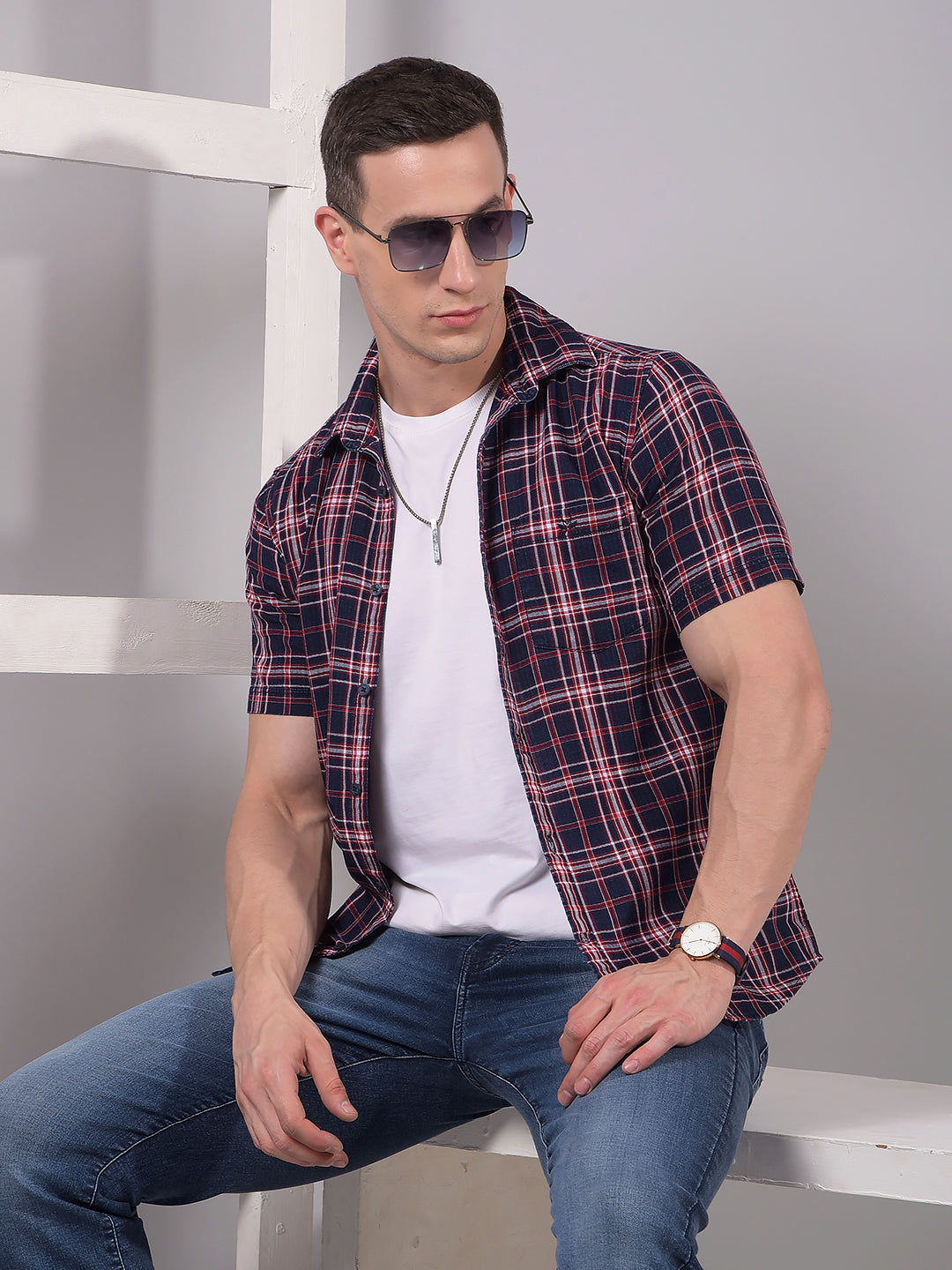 Red Checked 100% Cotton Shirt-Men Shirts-Crimsoune Club