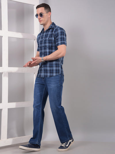 Blue Checked 100% Cotton Shirt-Men Shirts-Crimsoune Club