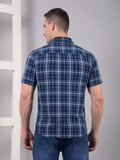 Blue Checked 100% Cotton Shirt-Men Shirts-Crimsoune Club