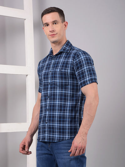 Blue Checked 100% Cotton Shirt-Men Shirts-Crimsoune Club