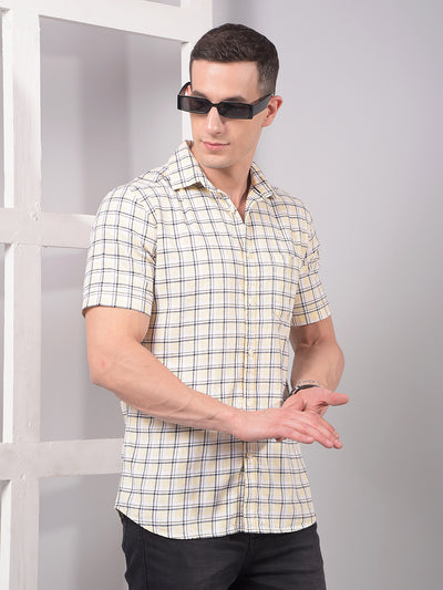 Beige Checked 100% Cotton Shirt-Men Shirts-Crimsoune Club
