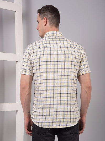 Beige Checked 100% Cotton Shirt-Men Shirts-Crimsoune Club