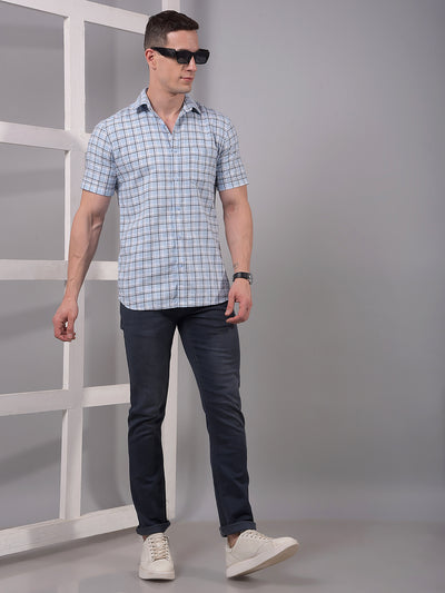 Blue Checked 100% Cotton Shirt-Men Shirts-Crimsoune Club