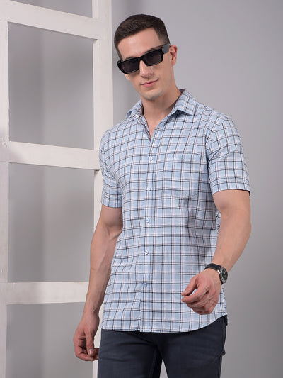 Blue Checked 100% Cotton Shirt-Men Shirts-Crimsoune Club
