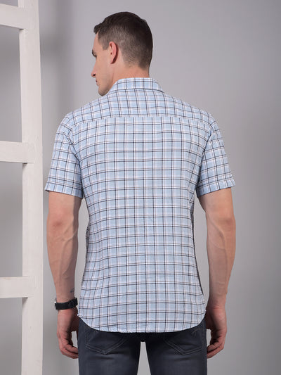 Blue Checked 100% Cotton Shirt-Men Shirts-Crimsoune Club