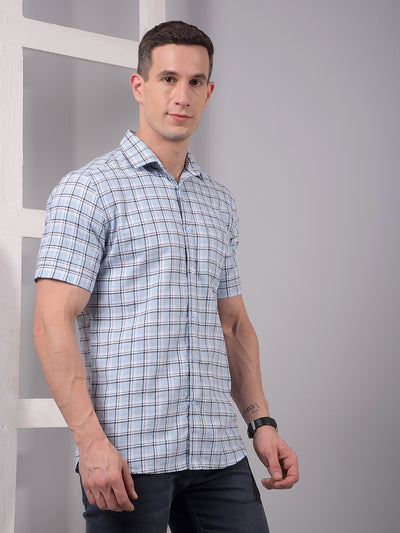 Blue Checked 100% Cotton Shirt-Men Shirts-Crimsoune Club