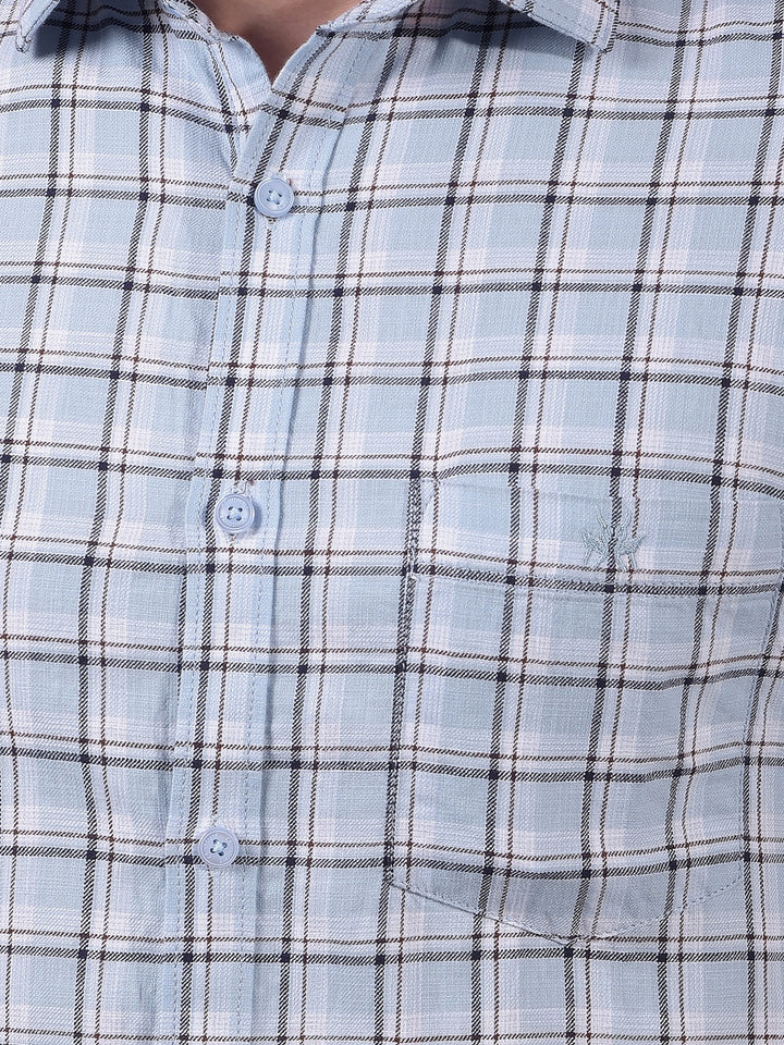 Blue Checked 100% Cotton Shirt-Men Shirts-Crimsoune Club