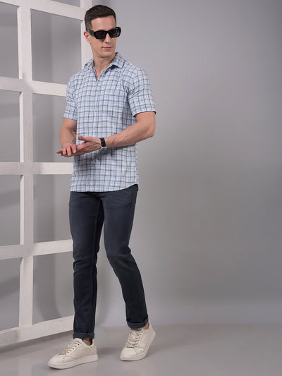 Blue Checked 100% Cotton Shirt-Men Shirts-Crimsoune Club