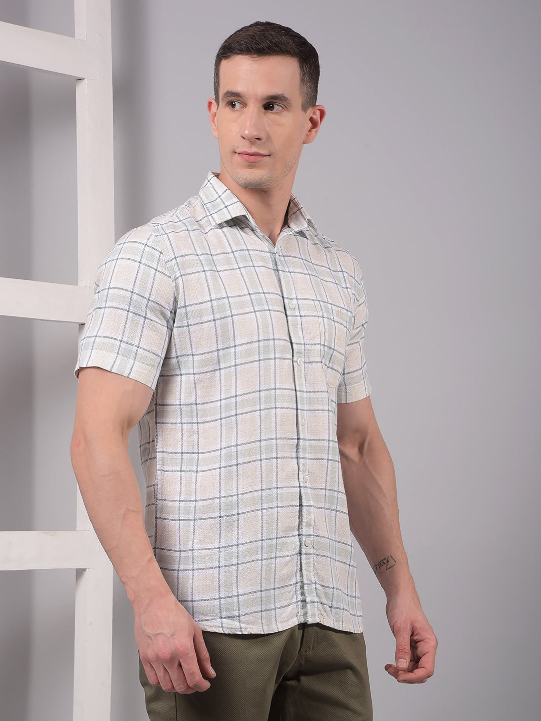 Green Checked Linen Shirt-Men Shirts-Crimsoune Club