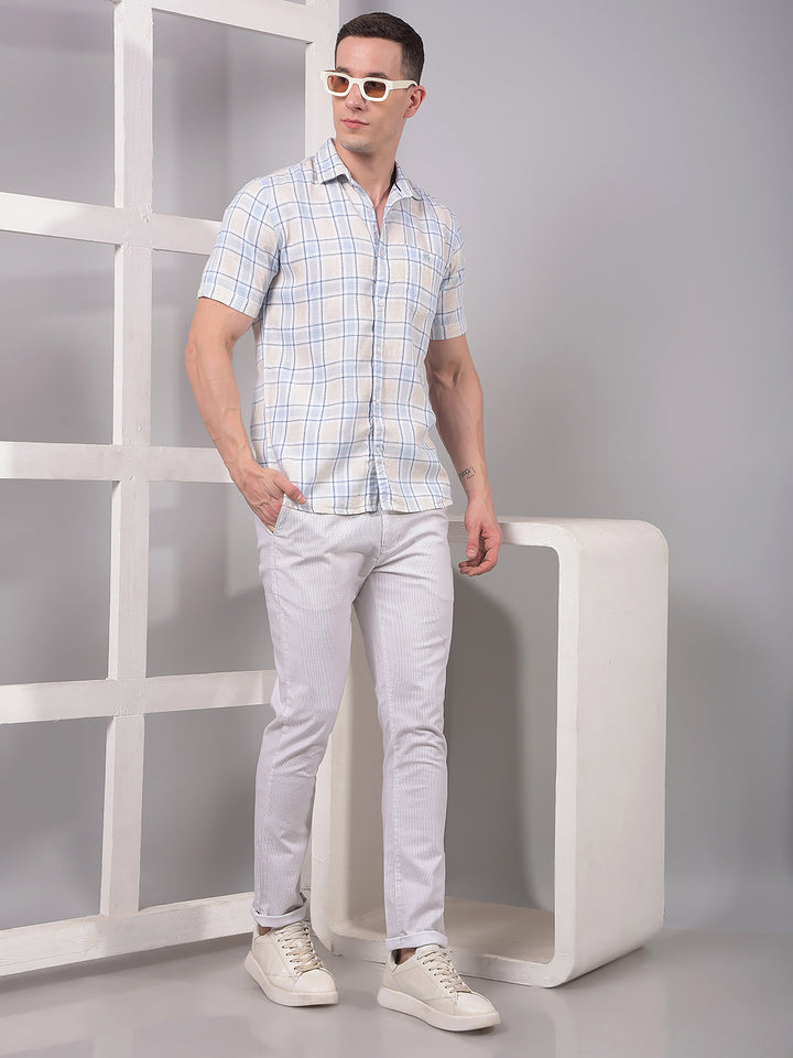 Blue Checked Linen Shirt-Men Shirts-Crimsoune Club