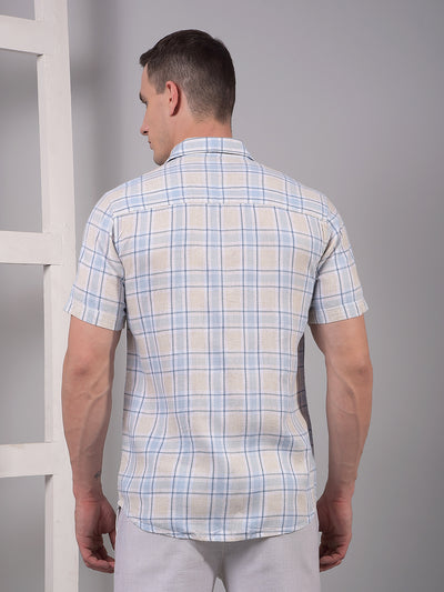 Blue Checked Linen Shirt-Men Shirts-Crimsoune Club