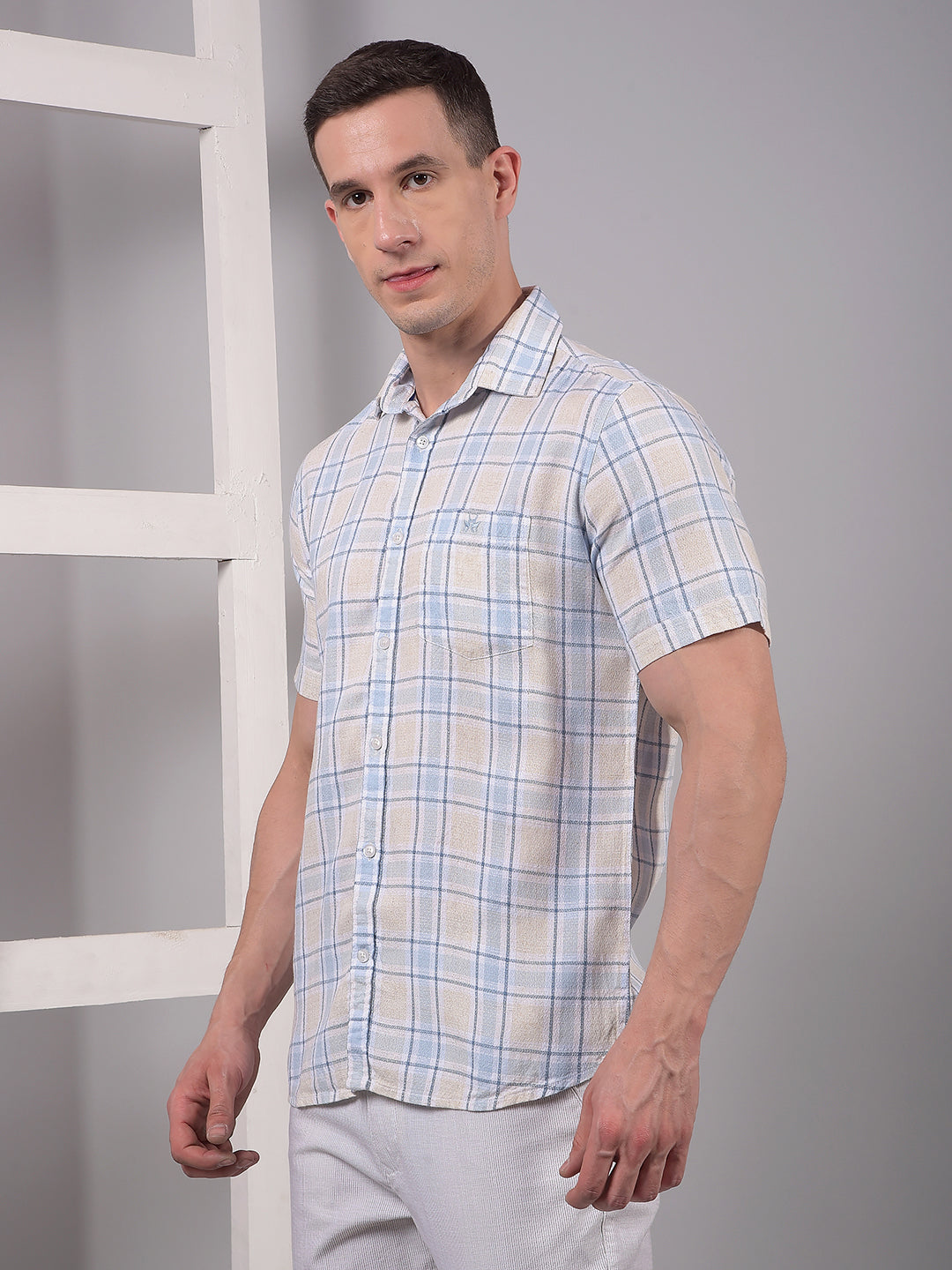 Blue Checked Linen Shirt-Men Shirts-Crimsoune Club