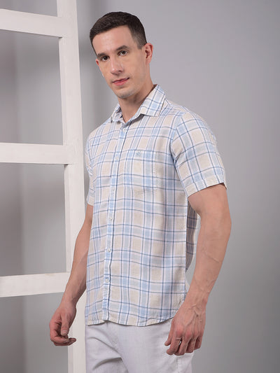 Blue Checked Linen Shirt-Men Shirts-Crimsoune Club