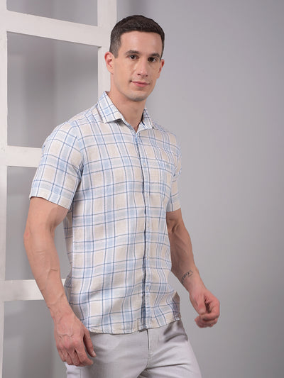 Blue Checked Linen Shirt-Men Shirts-Crimsoune Club