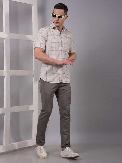 Beige Checked 100% Cotton Shirt-Men Shirts-Crimsoune Club