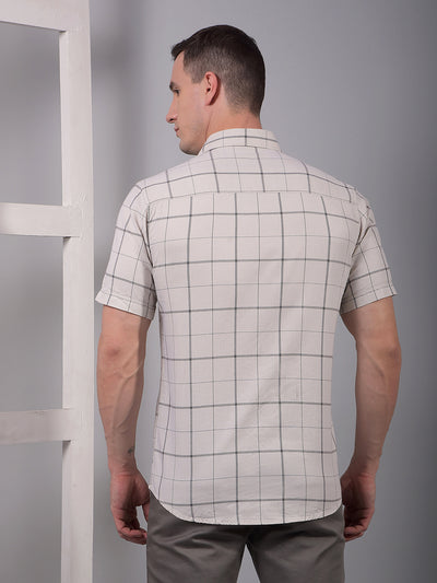 Beige Checked 100% Cotton Shirt-Men Shirts-Crimsoune Club