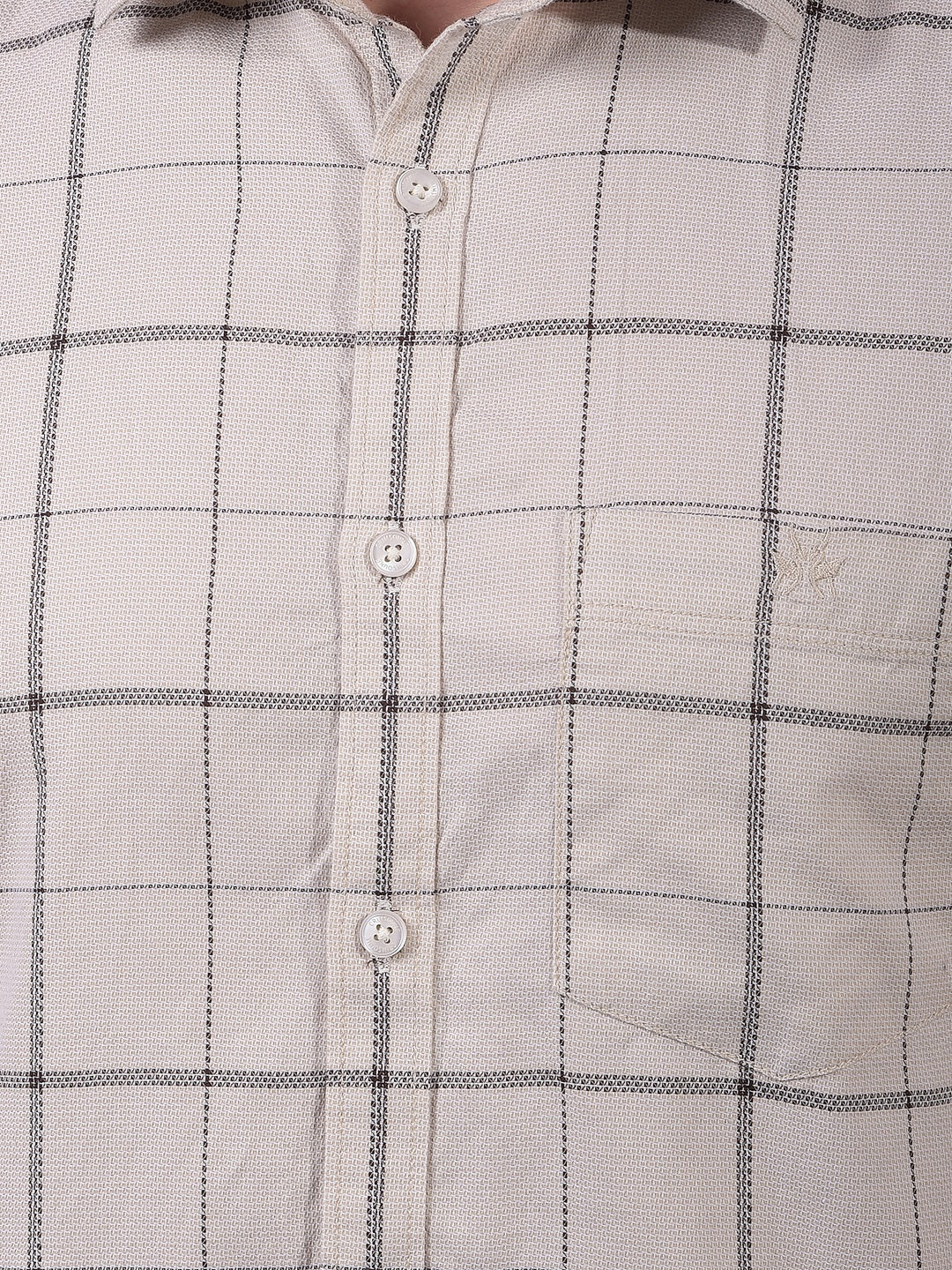 Beige Checked 100% Cotton Shirt-Men Shirts-Crimsoune Club